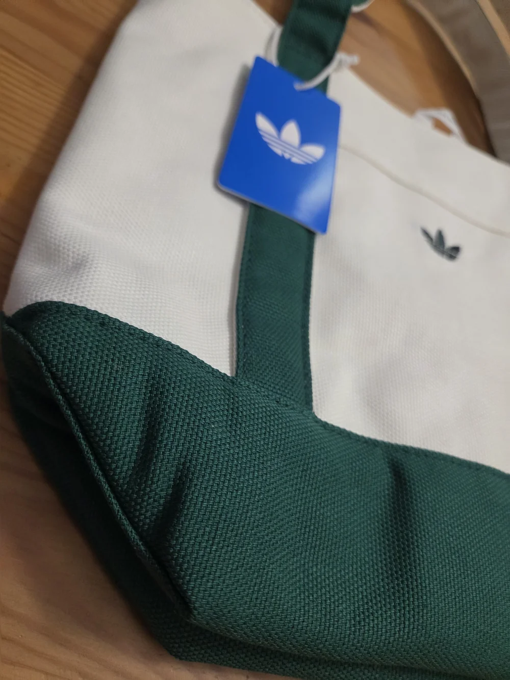 adidas Originals White & Dark Green Canvas Tote Bag